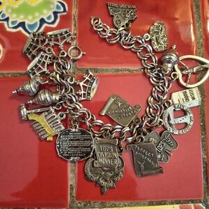 TOPS CLUB WEIGHT LOSS SILVER METAL CHARM BRACELET 7 3/4" & 20 CHARMS EXCEL